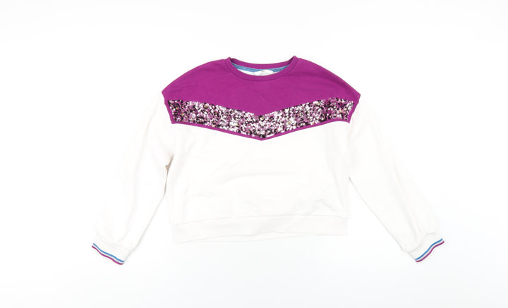 Marks and Spencer Girls White Cotton Pullover Sweatshirt Size 11-12 Years Pullover