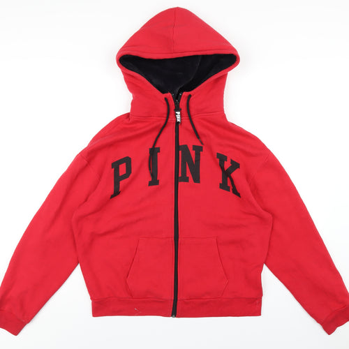 PINK Womens Red Cotton Full Zip Hoodie Size M Zip