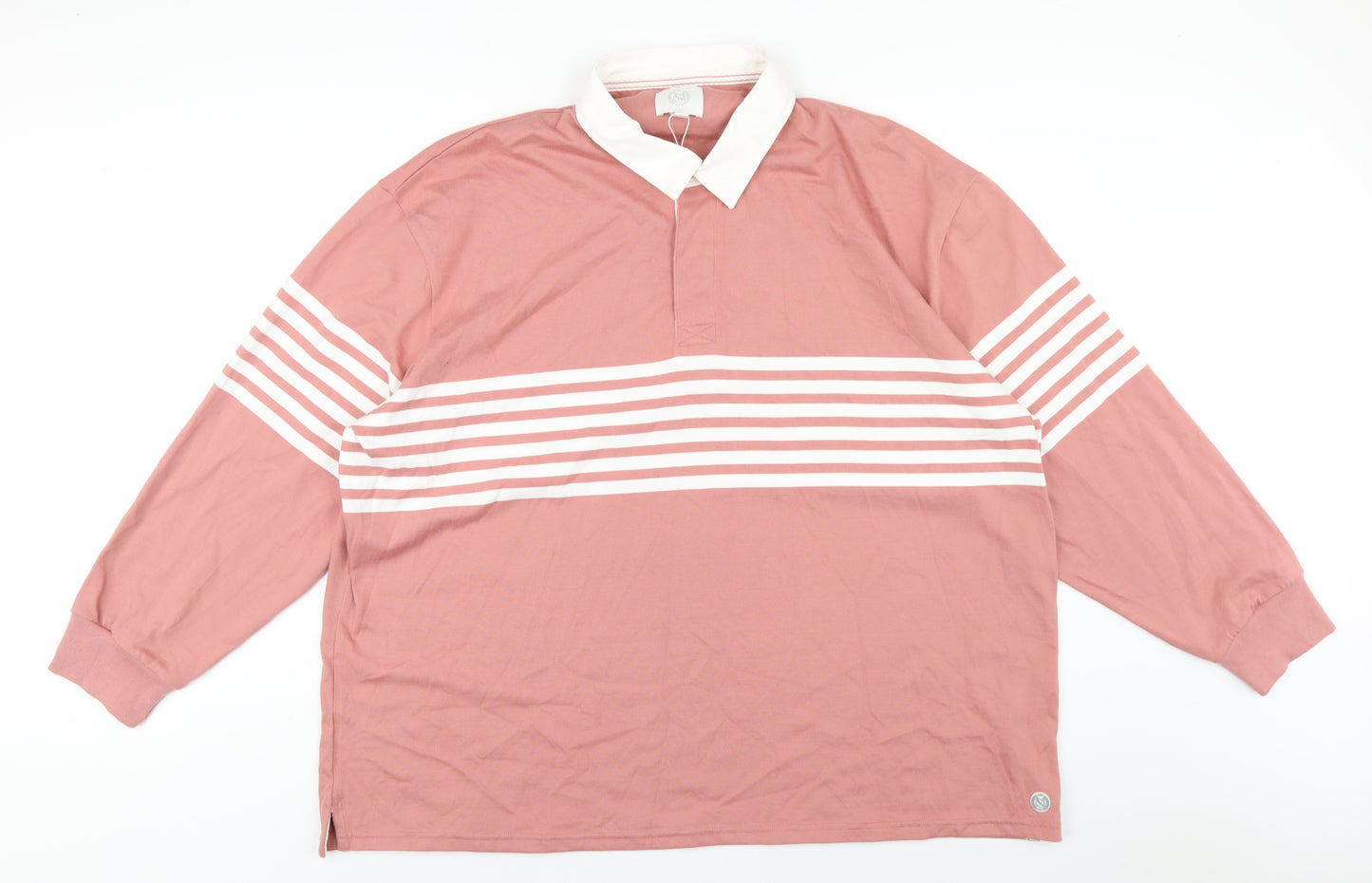 Marks and Spencer Mens Pink Striped Cotton Polo Size 4XL Collared Button