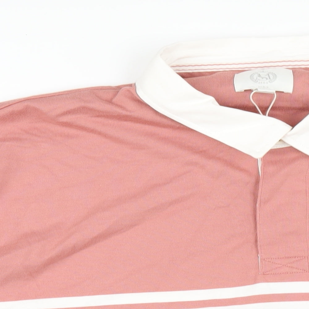 Marks and Spencer Mens Pink Striped Cotton Polo Size 4XL Collared Button