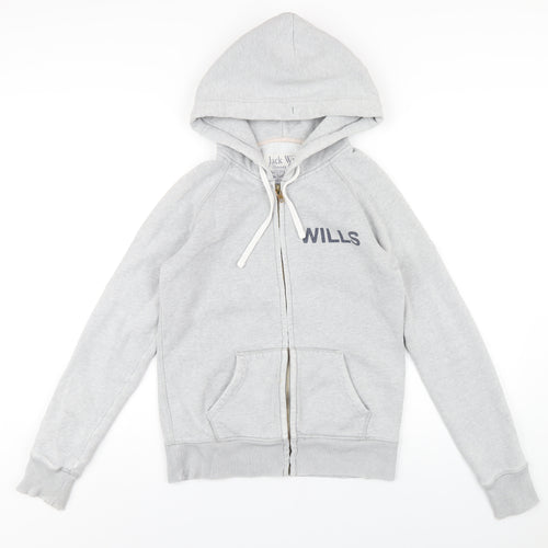 Jack Wills Womens Grey Cotton Full Zip Hoodie Size 10 Zip