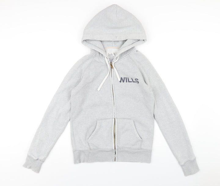 Jack Wills Womens Grey Cotton Full Zip Hoodie Size 10 Zip