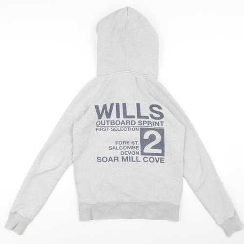 Jack Wills Womens Grey Cotton Full Zip Hoodie Size 10 Zip