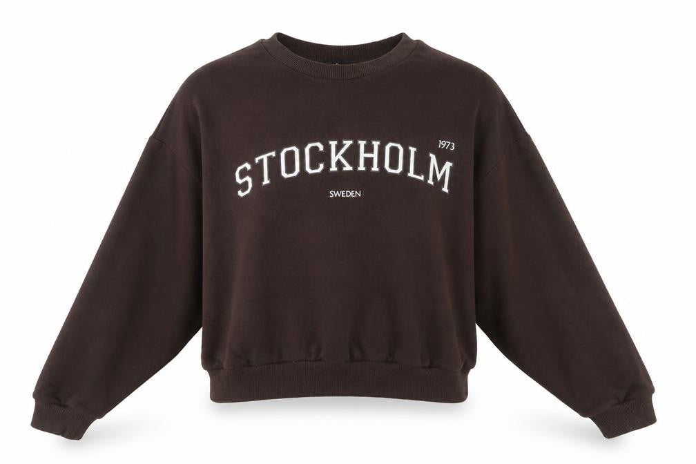 Front view of Very women’s brown cotton pullover hoodie, size UK 12, pullover