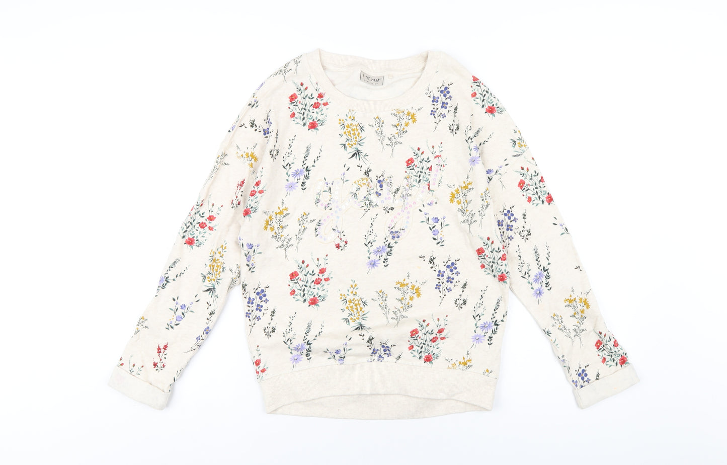 NEXT Girls Ivory Floral Cotton Pullover Sweatshirt Size 12 Years Pullover