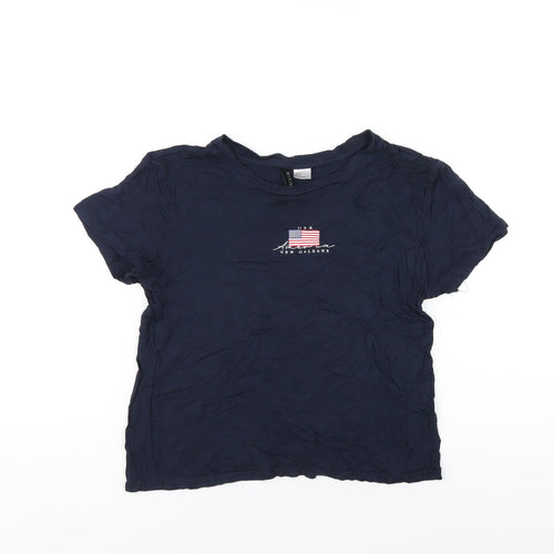 H&M Womens Blue Viscose Basic T-Shirt Size S Round Neck