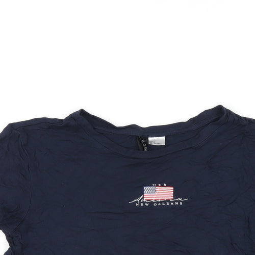 H&M Womens Blue Viscose Basic T-Shirt Size S Round Neck