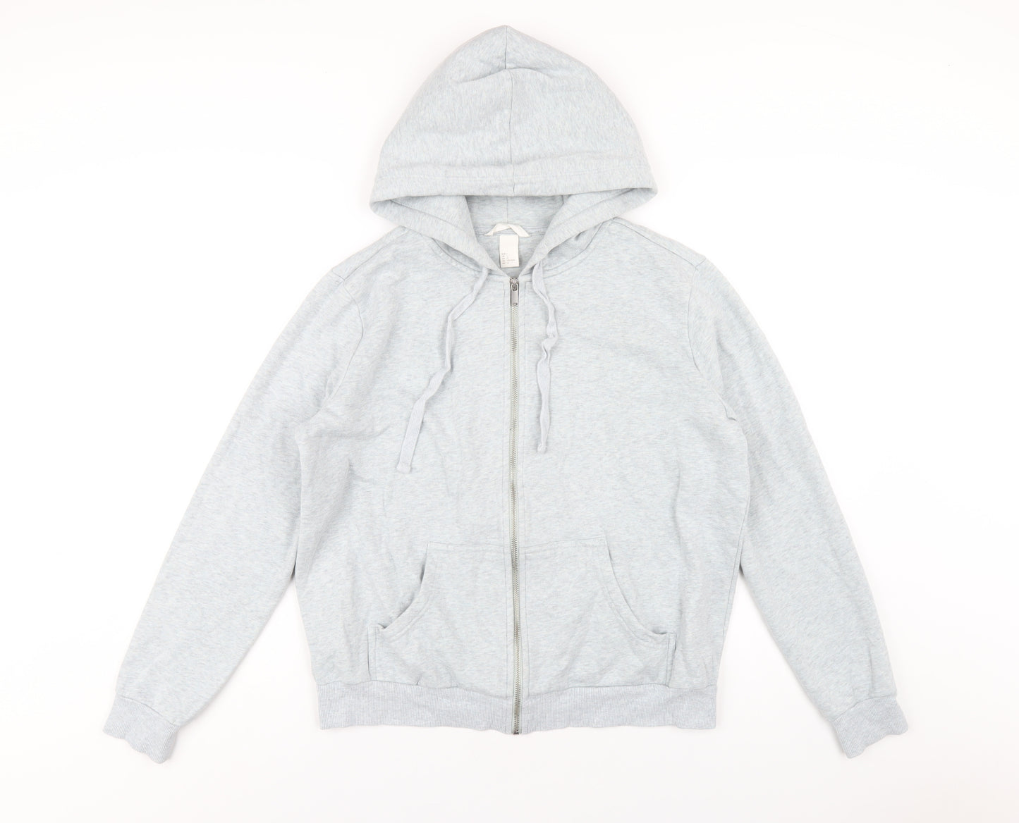H&M Womens Grey Cotton Full Zip Hoodie Size L Zip