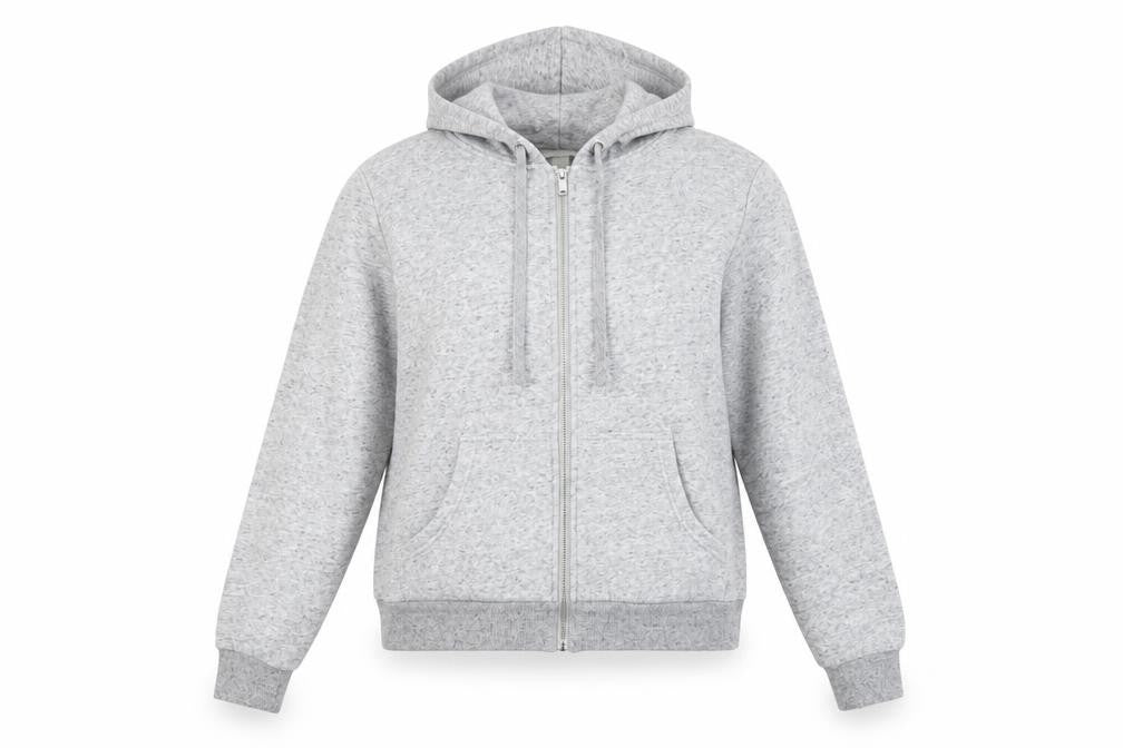 Front view of H&M women’s grey cotton full zip hoodie, size M, zip