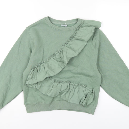 Zara Girls Green Cotton Pullover Sweatshirt Size 11-12 Years Pullover - Ruffle