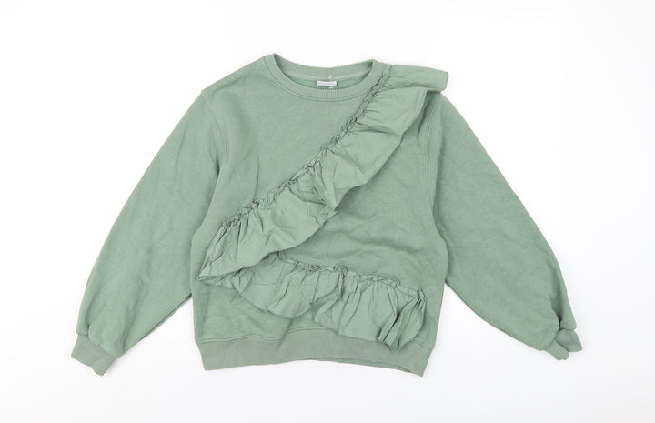 Zara Girls Green Cotton Pullover Sweatshirt Size 11-12 Years Pullover - Ruffle