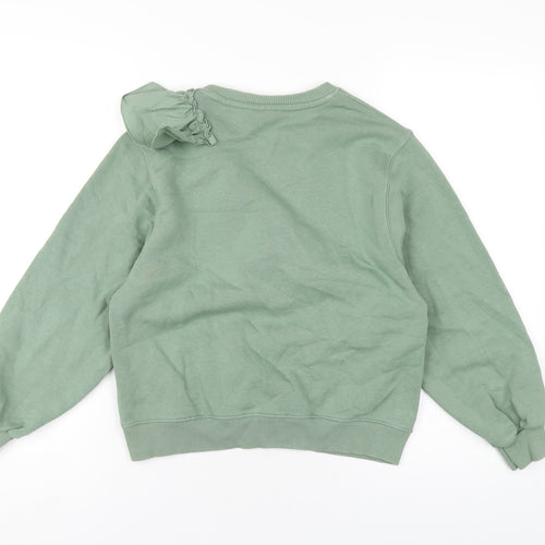 Zara Girls Green Cotton Pullover Sweatshirt Size 11-12 Years Pullover - Ruffle