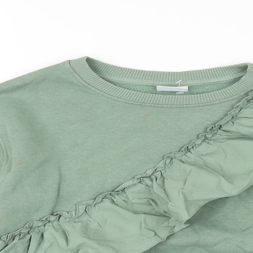 Zara Girls Green Cotton Pullover Sweatshirt Size 11-12 Years Pullover - Ruffle