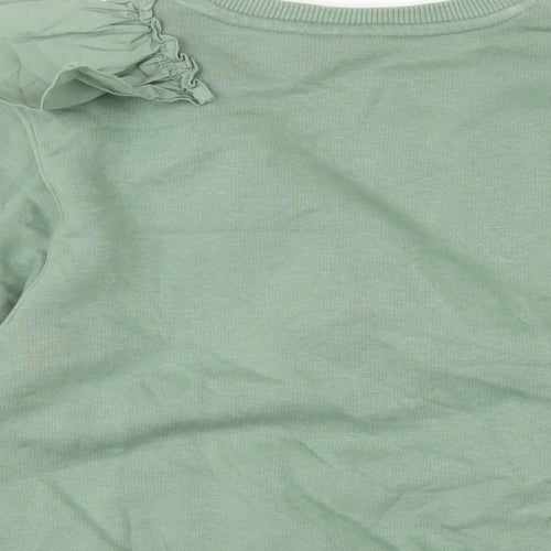 Zara Girls Green Cotton Pullover Sweatshirt Size 11-12 Years Pullover - Ruffle