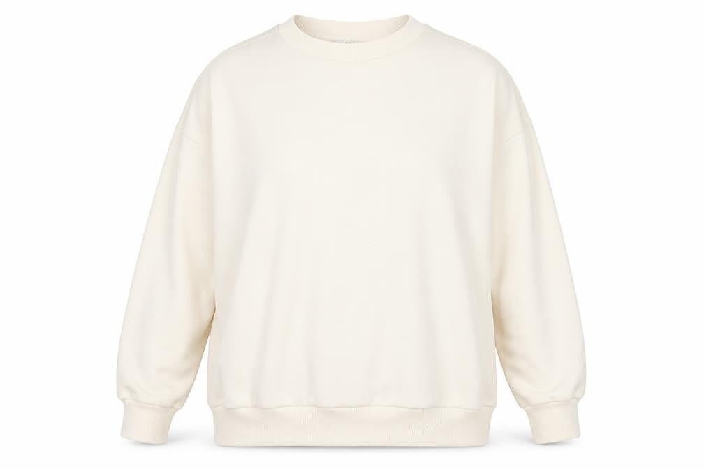 Front view of Marks & Spencer women’s ivory cotton pullover sweatshirt, size UK 18, pullover - lace detail