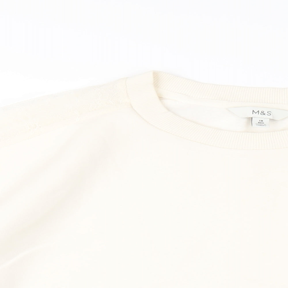Marks and Spencer Womens Ivory Cotton Pullover Sweatshirt Size 18 Pullover - Lace Detail