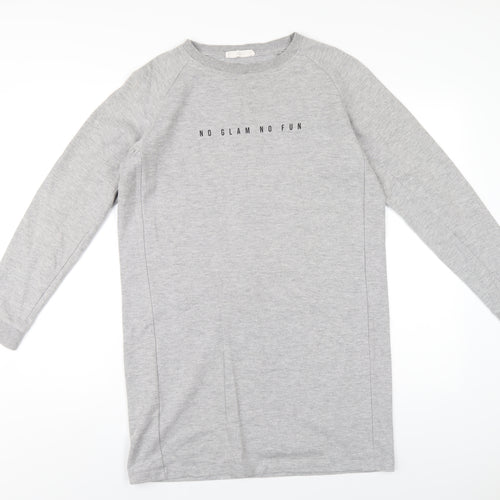 Mango Womens Grey Cotton Jumper Dress Size M Crew Neck Pullover