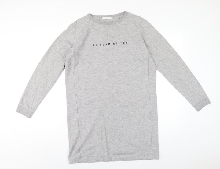 Mango Womens Grey Cotton Jumper Dress Size M Crew Neck Pullover