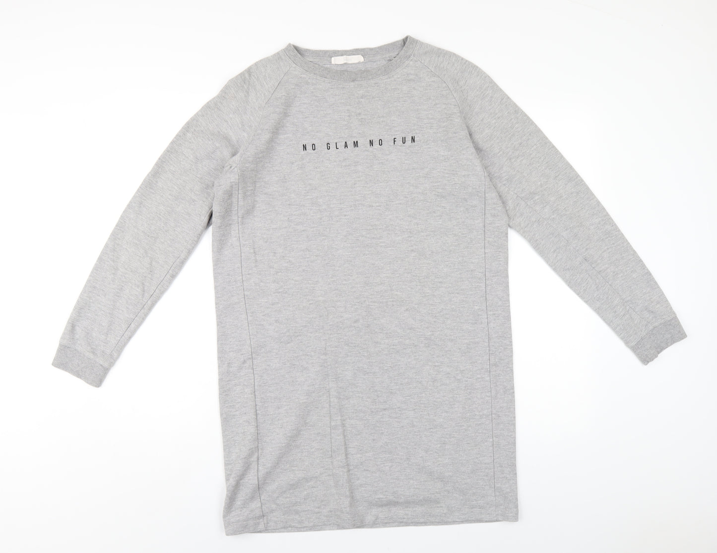 Mango Womens Grey Cotton Jumper Dress Size M Crew Neck Pullover