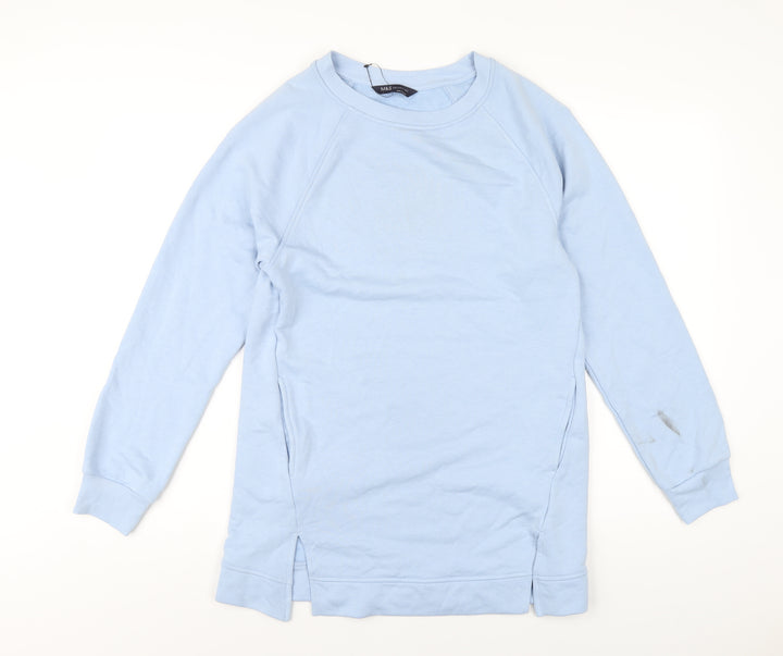 Marks and Spencer Womens Blue Cotton Jumper Dress Size 8 Crew Neck Pullover