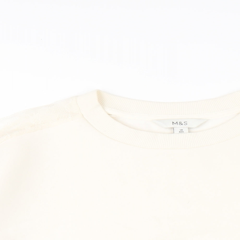 Marks and Spencer Womens Ivory Cotton Pullover Sweatshirt Size 16 Pullover - Lace Detail