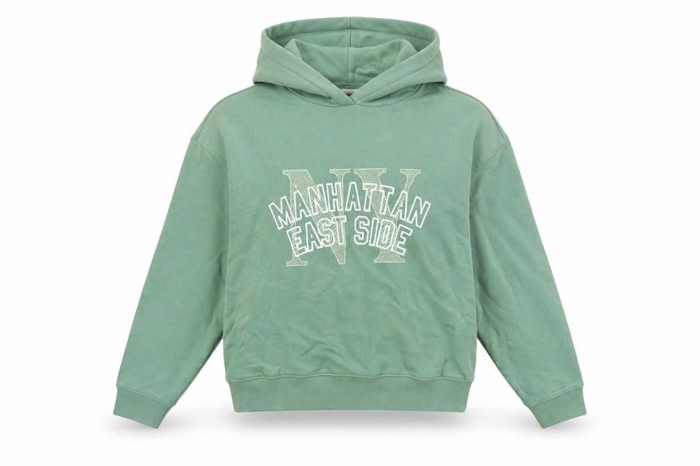 Front view of Marks & Spencer women’s green cotton pullover hoodie, size XS, pullover