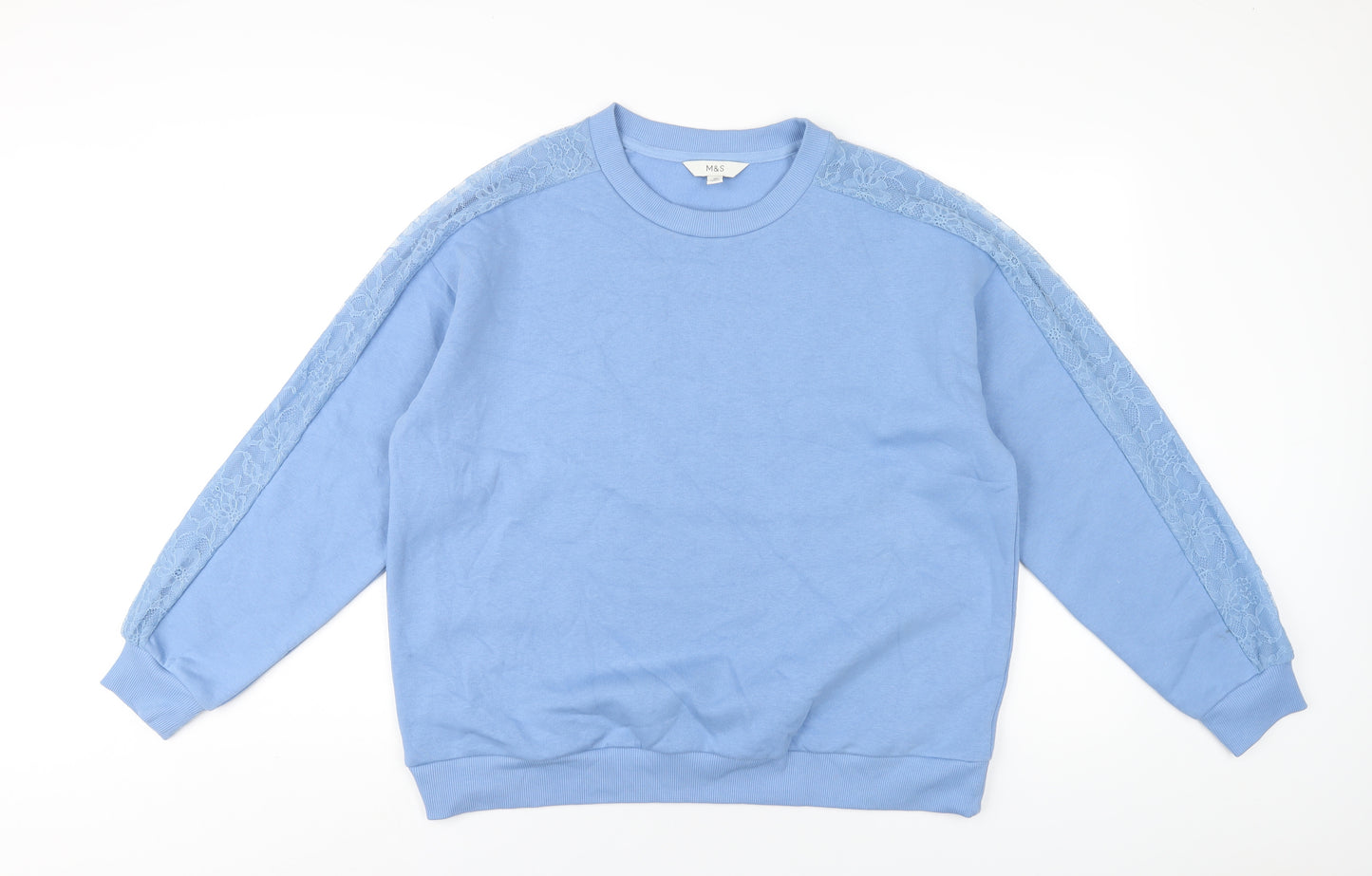 Marks and Spencer Womens Blue Cotton Pullover Sweatshirt Size 18 Pullover - Lace Detail