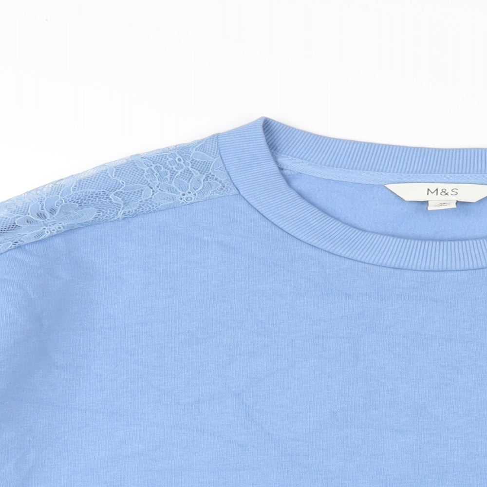 Marks and Spencer Womens Blue Cotton Pullover Sweatshirt Size 18 Pullover - Lace Detail