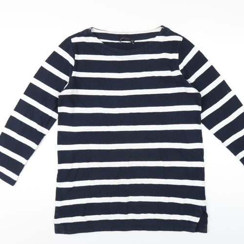 Marks and Spencer Womens Blue Striped Cotton Basic T-Shirt Size 12 Round Neck