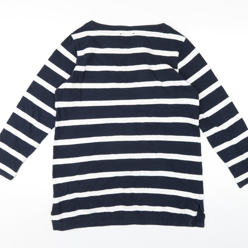 Marks and Spencer Womens Blue Striped Cotton Basic T-Shirt Size 12 Round Neck