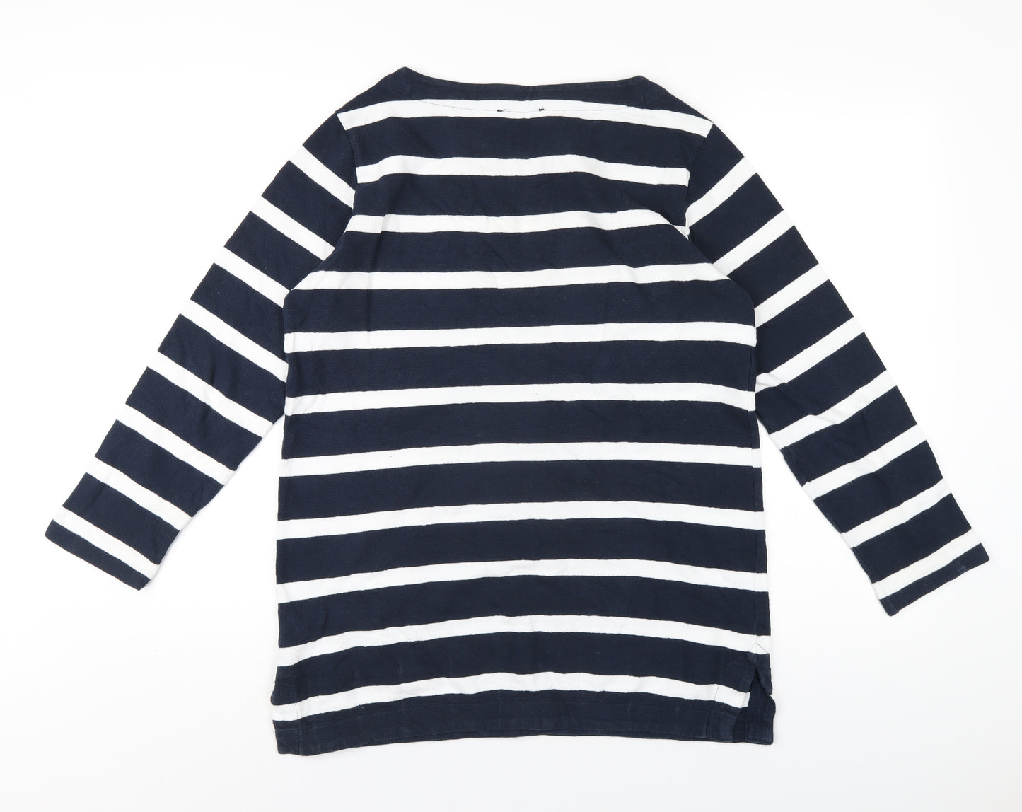 Marks and Spencer Womens Blue Striped Cotton Basic T-Shirt Size 12 Round Neck