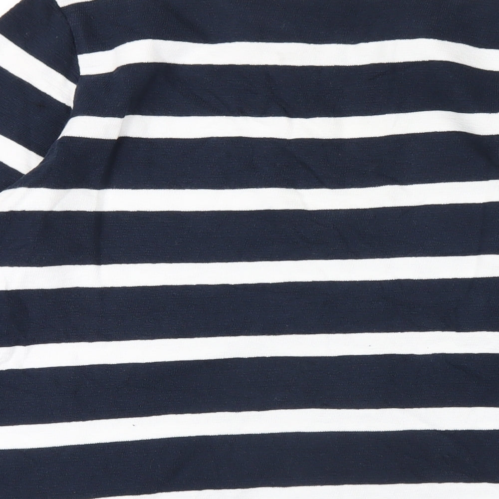 Marks and Spencer Womens Blue Striped Cotton Basic T-Shirt Size 12 Round Neck