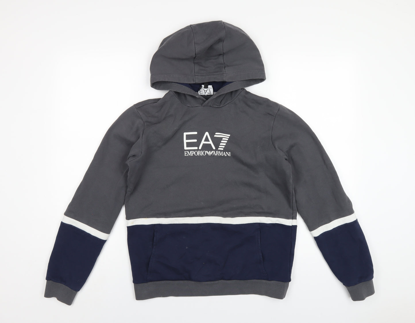 Emporio Armani Boys Grey Cotton Pullover Hoodie Size 14 Years Pullover
