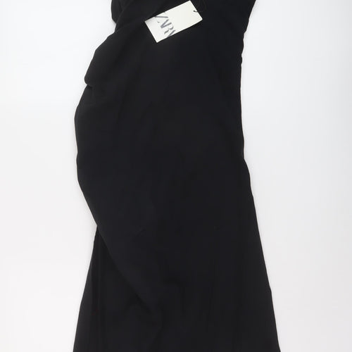 Zara Womens Black Cotton A-Line Size M Square Neck Zip