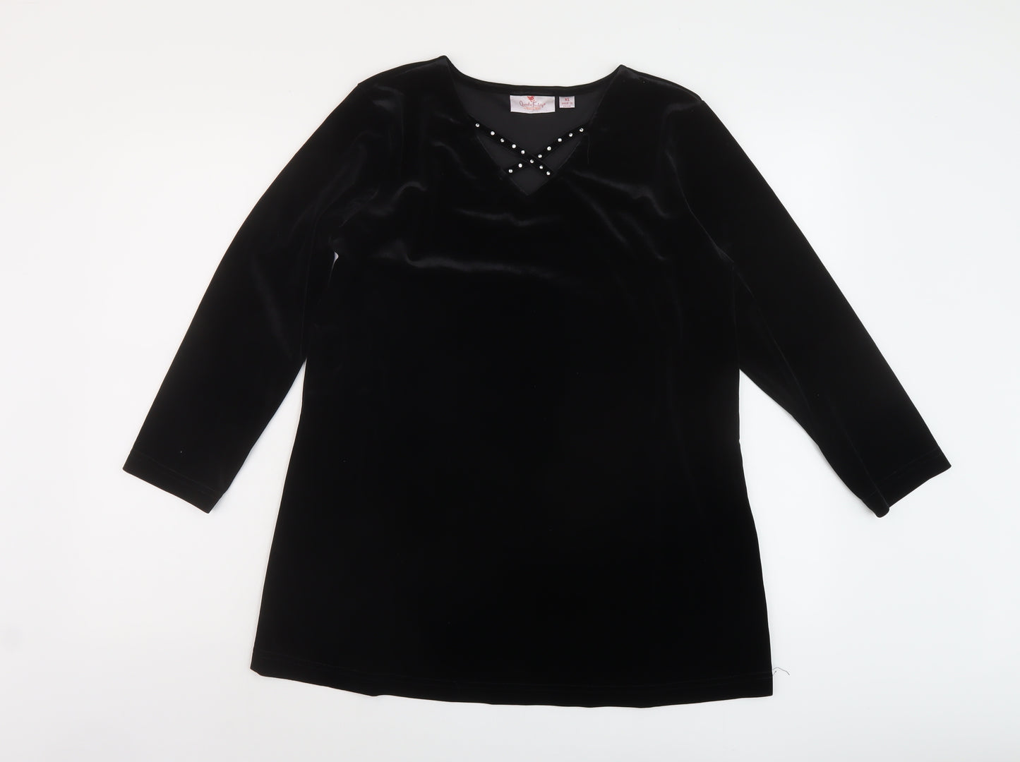 Jeane Bice Womens Black Polyester Basic Blouse Size XS V-Neck