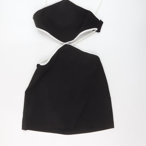 Zara Womens Black Polyester Mini Size M V-Neck Button