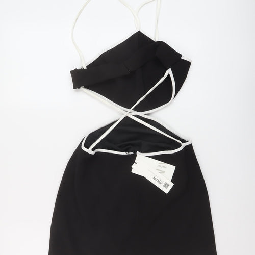 Zara Womens Black Polyester Mini Size M V-Neck Button