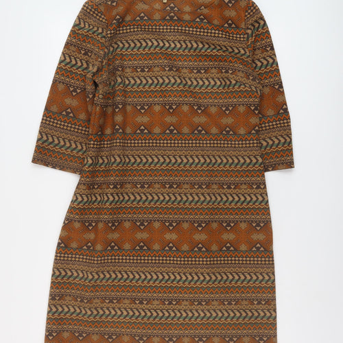 Sweet Miss Womens Brown Geometric Polyester Sheath Size XL Round Neck Pullover