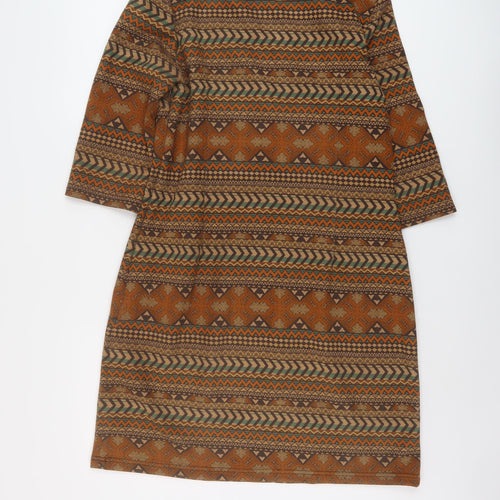 Sweet Miss Womens Brown Geometric Polyester Sheath Size XL Round Neck Pullover