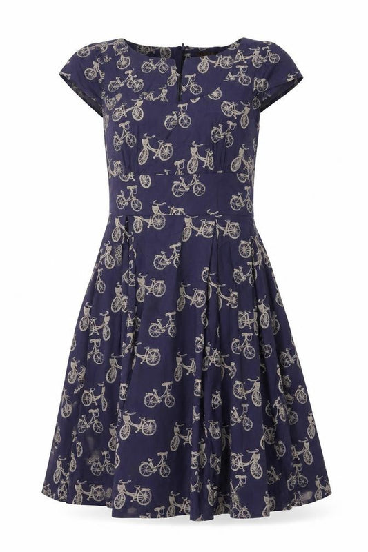 Front view of Great Plains women’s blue geometric modal a-line, size XS, scoop neck zip