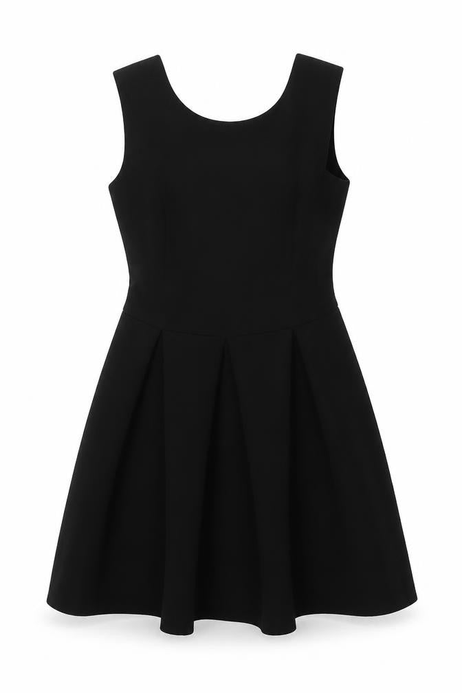 Front view of Floyd women’s black polyester skater dress, size UK 10, round neck zip