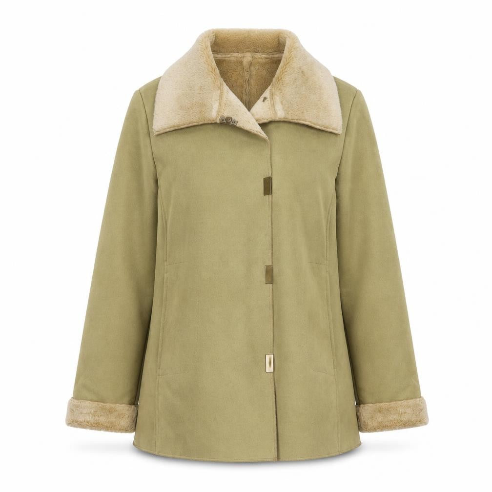 Front view of Marks & Spencer women’s green jacket, size UK 10, snap
