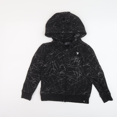 NEXT Boys Black Geometric Cotton Full Zip Hoodie Size 7 Years Zip