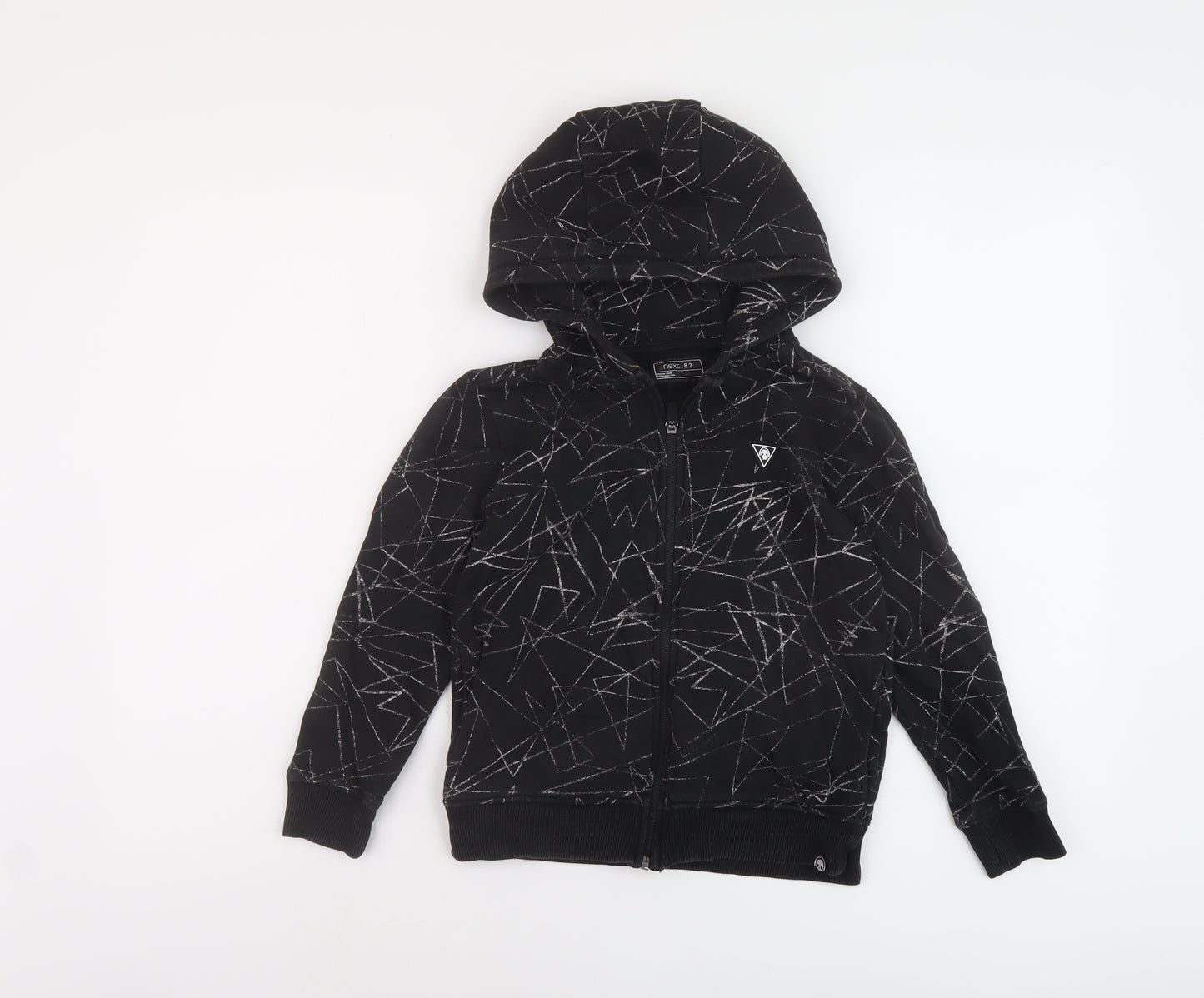 NEXT Boys Black Geometric Cotton Full Zip Hoodie Size 7 Years Zip