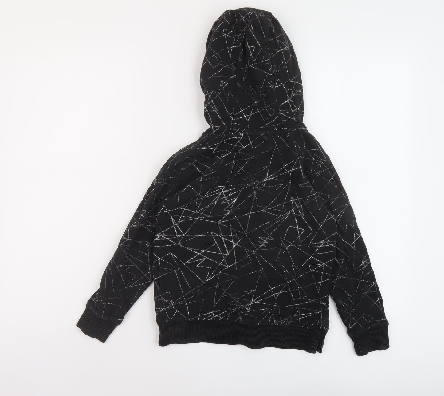 NEXT Boys Black Geometric Cotton Full Zip Hoodie Size 7 Years Zip