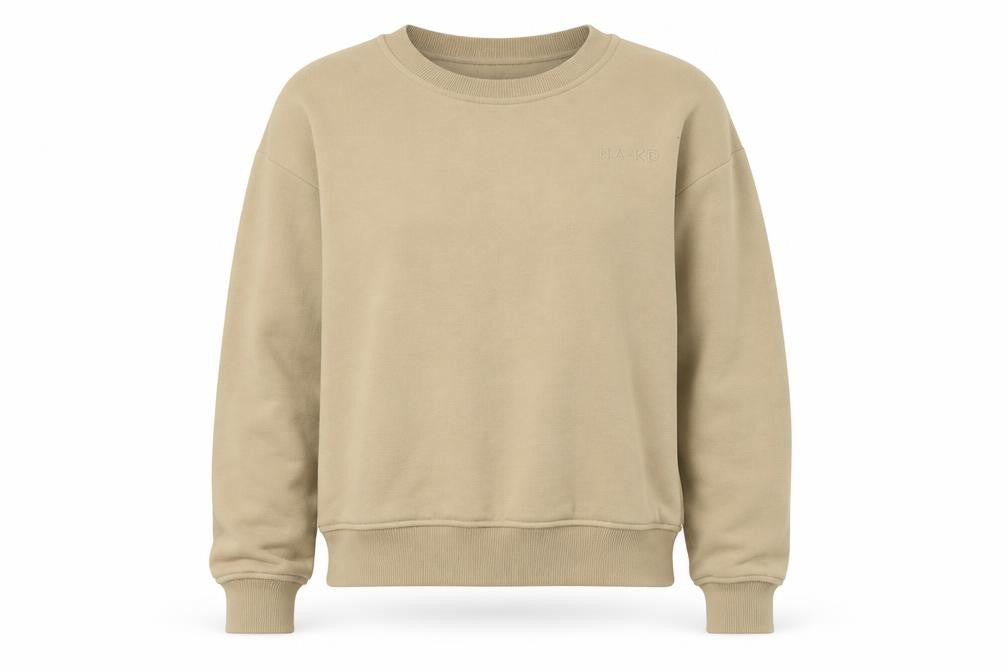 NA-KD Womens Beige Cotton Pullover Sweatshirt Size M Pullover