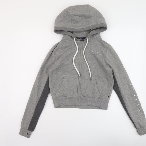 Pink Soda Womens Grey Cotton Full Zip Hoodie Size 4 Zip