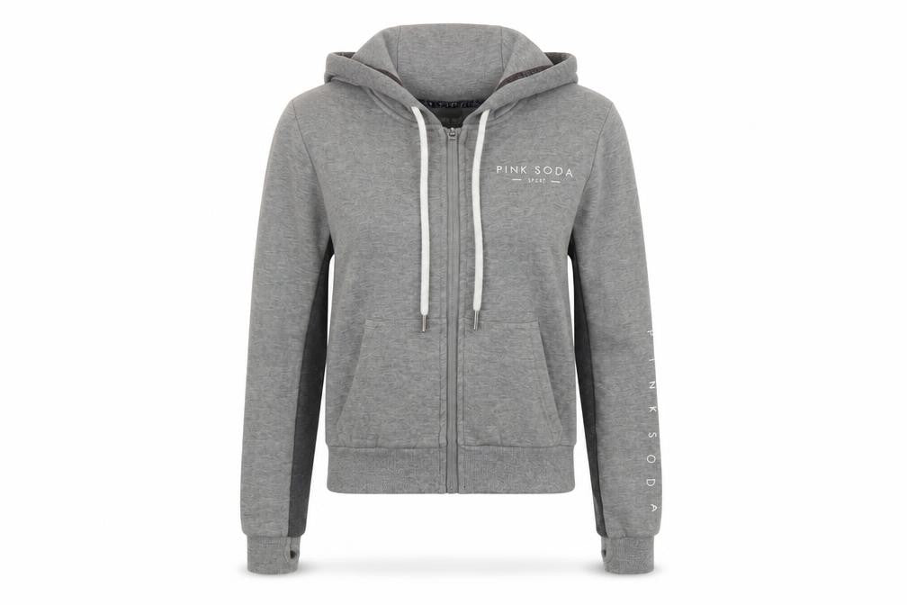 Pink Soda Womens Grey Cotton Full Zip Hoodie Size 4 Zip