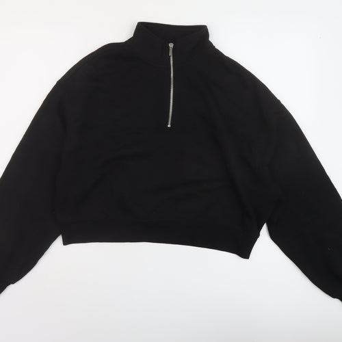 H&, Womens Black Cotton Pullover Sweatshirt Size L Zip