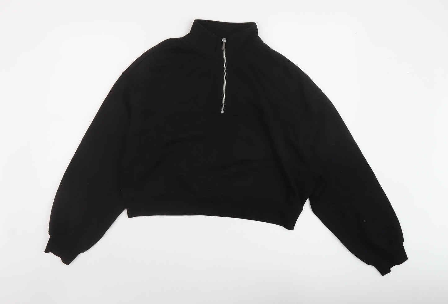 H&, Womens Black Cotton Pullover Sweatshirt Size L Zip